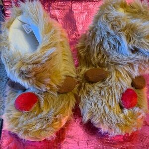 Cozy Brown and Red Kids Furry Slippers